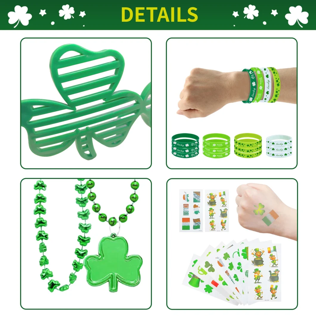 St. Patricks Day Party Favors Set Shamrock Glasses Necklaces Bracelets Tattoos St. Patrick′ S Day Accessories Decorations Supplies