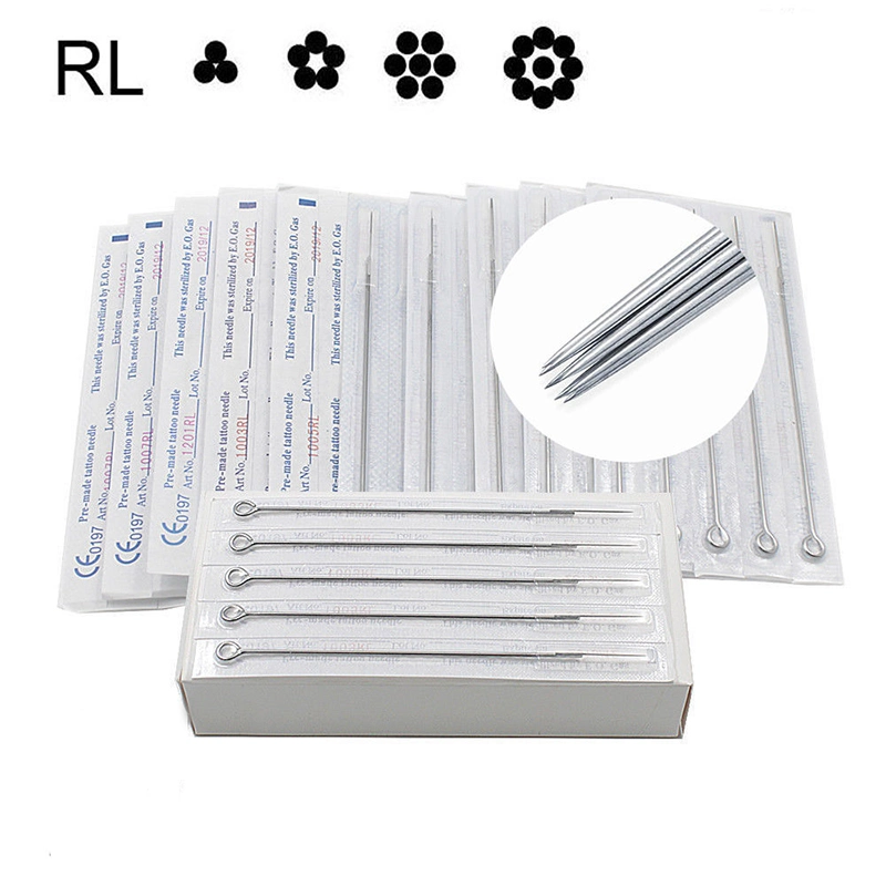 50PCS/Box Premium Quality Disposable Sterilized Round Liner Rl Pre-Made Traditional Standard Tattoo Needles for Tattoo Machine Pen Tattoo Cartridge Grip