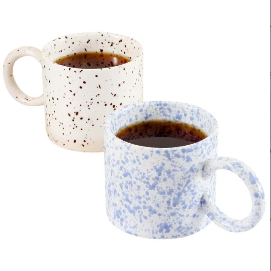 Tazza in ceramica con macchie di cartone animato, tazza con inchiostro a spruzzo, tazza in ceramica